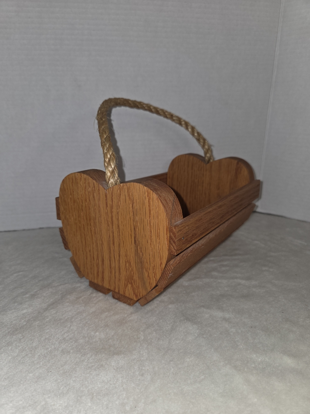 Vtg Wooden Heart Basket Handmade USA Artist Decor Storage Cottagecore Farmhouse